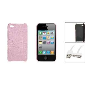 Gino Pink Glitter Hard Plastic Case + USB Data Cable for iPhone 4G 4