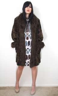 Vtg 80s Brown YETI FAUX FUR Hippie Ostrich Feather Dress Jacket 