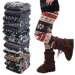 NEW Baby Girl Fleece Knitted Warm Snowflakes Leopard Tights Leggings 