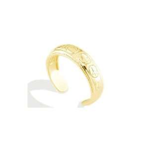  14k Yellow Gold Solid Peace Sign Band Open Toe Ring 