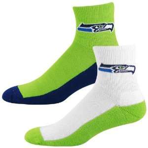  Seattle Seahawks Tri Color Two Pack Quarter Socks Sports 