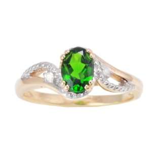  10K Yellow Gold Chrome Diopside and Diamond Curved Split 