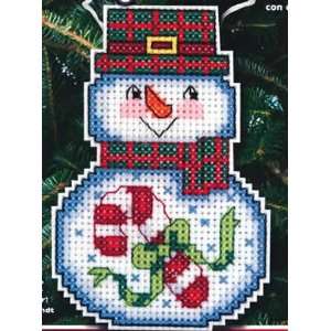   Snowman with Candy Cane Ornament kit (cross stitch) Arts, Crafts