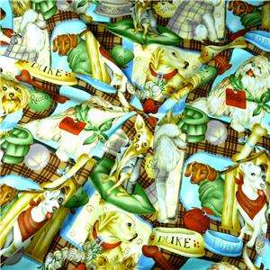 Duke, Rex, Sheba   Dogs All Over Cotton Fabric BTY  