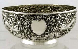 Chinese Coin Silver Dragon in Flames Bowl c1890 Lucknow India Rare 