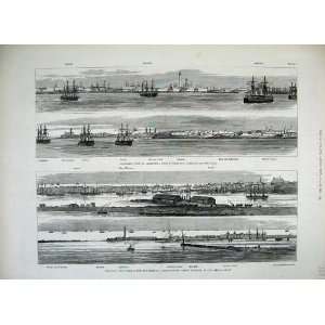  1882 Alexandria Harbour Ships Pharos Castle Khedive Art 
