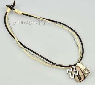 Vintage Leather&Chain CROSS Surfer Necklace Choker  