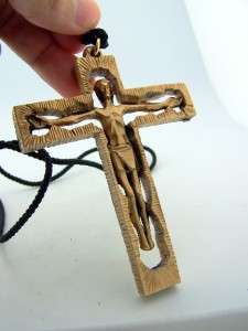Bronze Bishop Clergy Pectoral Cross Crucifix Rope Cord  