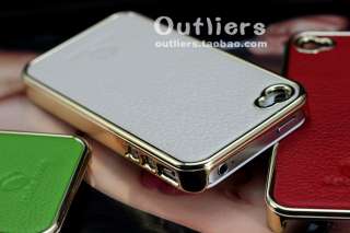 White Deluxe PU Leather Chrome Hard Case Cover Skin+Free Film For 