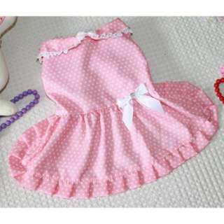 Dog Pet Puppy Pink Skirt Dot Point Pattern Lace Dress Costume Clothes 