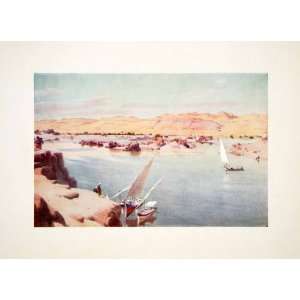  1906 Color Print First Cataract River Nile Aswan Boats 