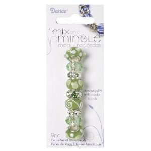  Darice Mix and Mingle Glass Lined Metal Beads, Light Sage 