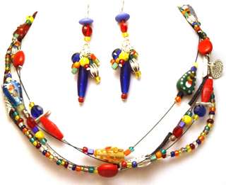   Necklace Earring Set Glass Lampwork Art CHICO 4 Strand NWOT Jewelry