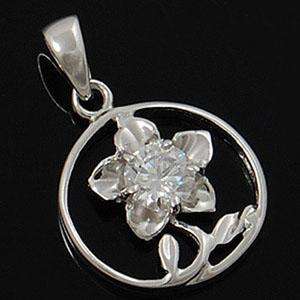 Hearts/Arrows CZ Flower Sterling Silver Pendant 10058  