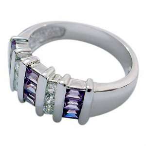   Simulated Amethyst CZ Baguettes and round Simulated Diamond CZ Ring