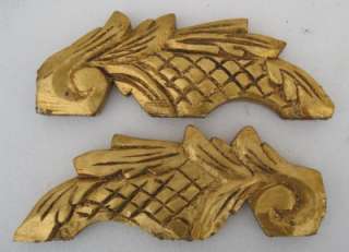 PAIR OF SHABBY N CHIC CARVED + GILDED WOOD MEDALLIONS  