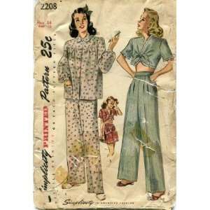 Simplicity 2208 Sewing Pattern Misses Long or Short Pajamas Size 14 