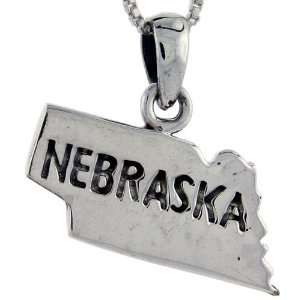 925 Sterling Silver Nebraska State Map Pendant (w/ 18 Silver Chain 