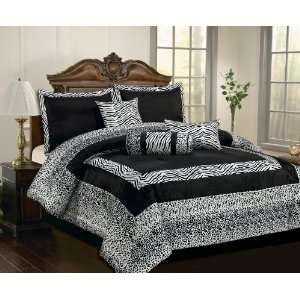   Faux Silk Black / White Comforter Set Bedding in a bag