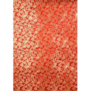  Red and Golden Hand woven Banarasi Brocade Fabric   Pure Silk 