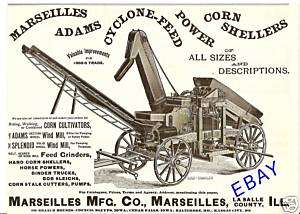 OLD 1889 MARSEILLES ADAMS CYCLONE CORN SHELLER AD IL  