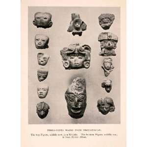 1908 Halftone Print Terra Cotta Masks Teothihuacan Mexico 