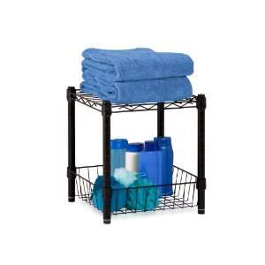  Can Do SHF 02216 Commercial Steel Shelving Table with Basket, Black 