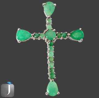HOLY CROSS GREEN EMERALD ROUND 925 STERLING SILVER ARTISAN PENDANT 1 5 