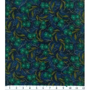 Calico Fabric Spaced Flowers On Navy 