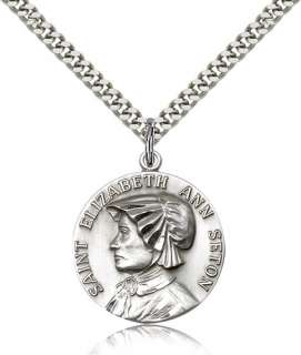 St Vintage Silver Saint Elizabeth Ann Seton Medal Neck  