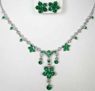   Emerald Green Swarovski Crystal Necklace Earrings Set FREE SHIP  