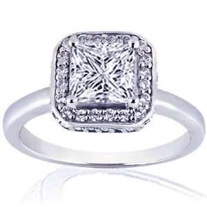   Cut Diamond Halo Crown Engagement Ring Pave VS1 E COLOR IGI 14K