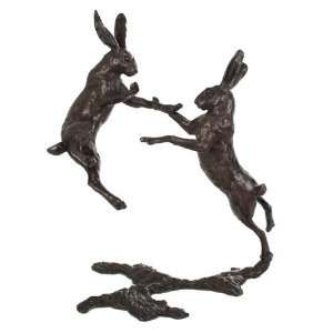   Limited Ed Hot Cast Bronze Sculpture Med Hares Boxing