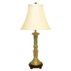  Shaded Celadon & Gold Scroll Candlestick Table Lamp