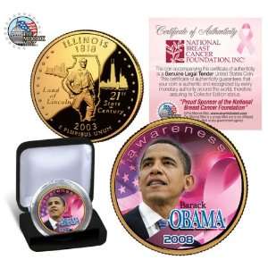  BARACK OBAMA Pink Awareness GOLD IL STATE QUARTER w/BOX 