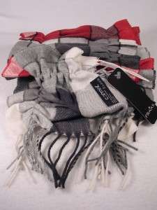 Cashmink by Fraas/Scrunch Long Scarf Gray/Red/Blk NWT  