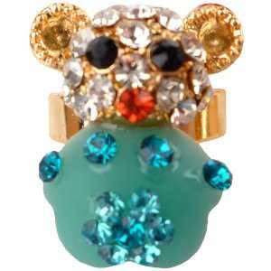  Cute Green Teddy Bear Crystal Gem Jeweled Adjustable 