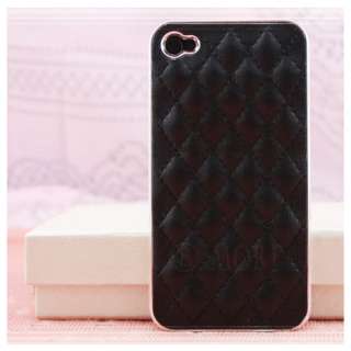   black Hard Case Back Leather Cover F iPhone 4 silver frame B  