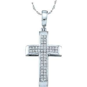   10K White Gold Diamond and Bead Filled Cross .14 Carat Total Jewelry