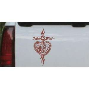 Tribal Heart and Cross Car Window Wall Laptop Decal Sticker    Brown 
