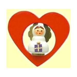  Angel in Red Heart German Wood Ornament
