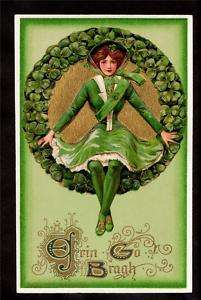 1911 schmucker lady in wreath st.patricks day postcard  