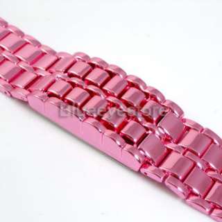 Fashion Pink Lava Iron Samurai Metal LED Faceless Bracelet Lady Men 