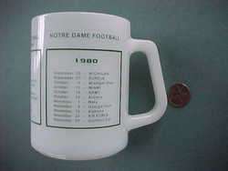   Dame University football schedule milkglass mug Joe Montana QB  