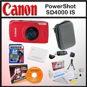  Canon PowerShot SD4000 IS Digital ELPH Camera (Red) With 