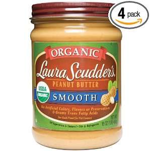 Laura Scudders Organic Smooth Peanut Butter, 16 Ounce (Pack of 4 