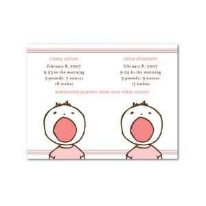 Twins Birth Announcements   Twin Girls Screaming Birth Announcements 