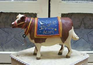 PRIMITIVE RESIN BROWN & CREAM COW, REACH FOR THE STARS  