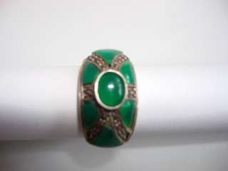 VINTAGE 925 SILVER RING GREEN STONE DESIGN MARCASITE  