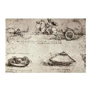  Leonardo Da Vinci   Military Inventions Sketches Giclee 
